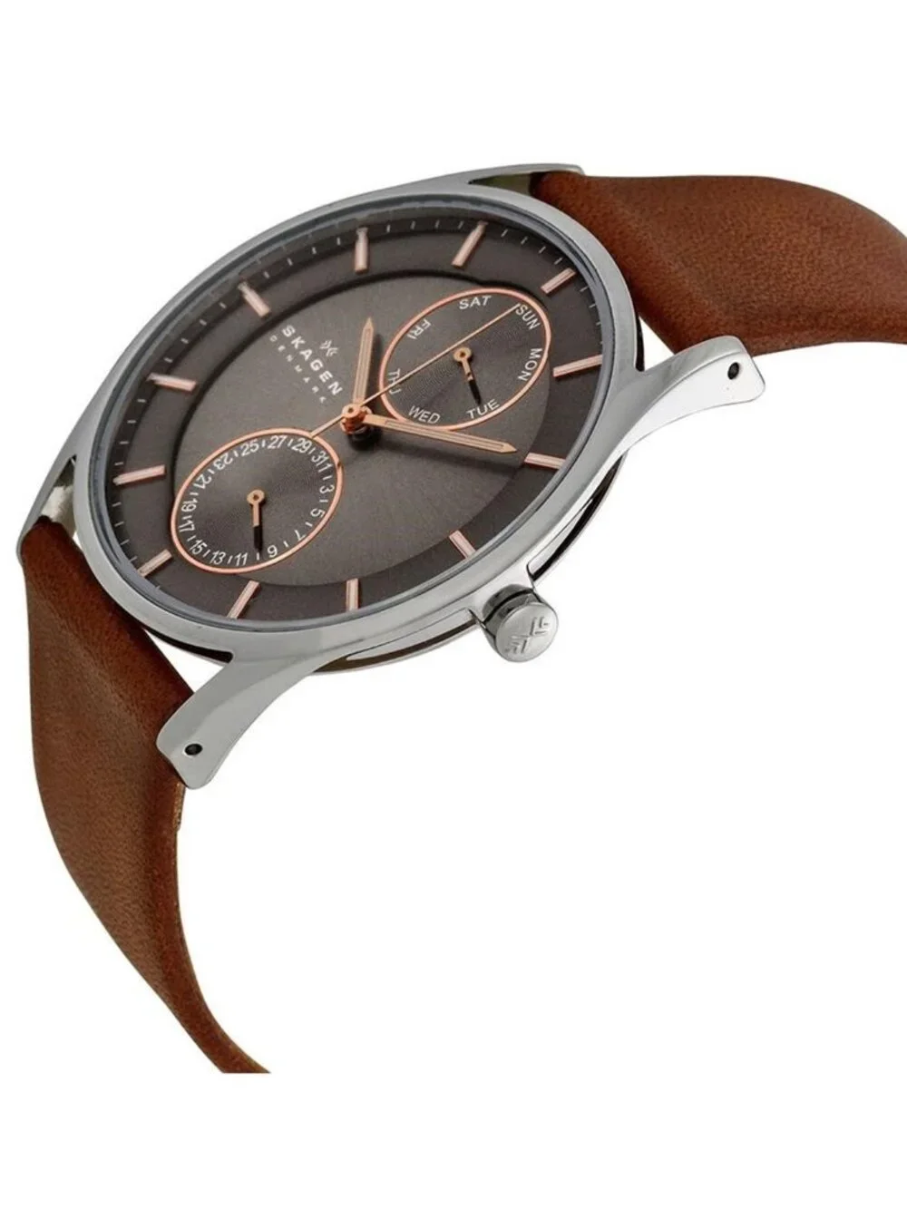 NWT Skagen Holst Charcoal Dial Brown Leather Men's Watch